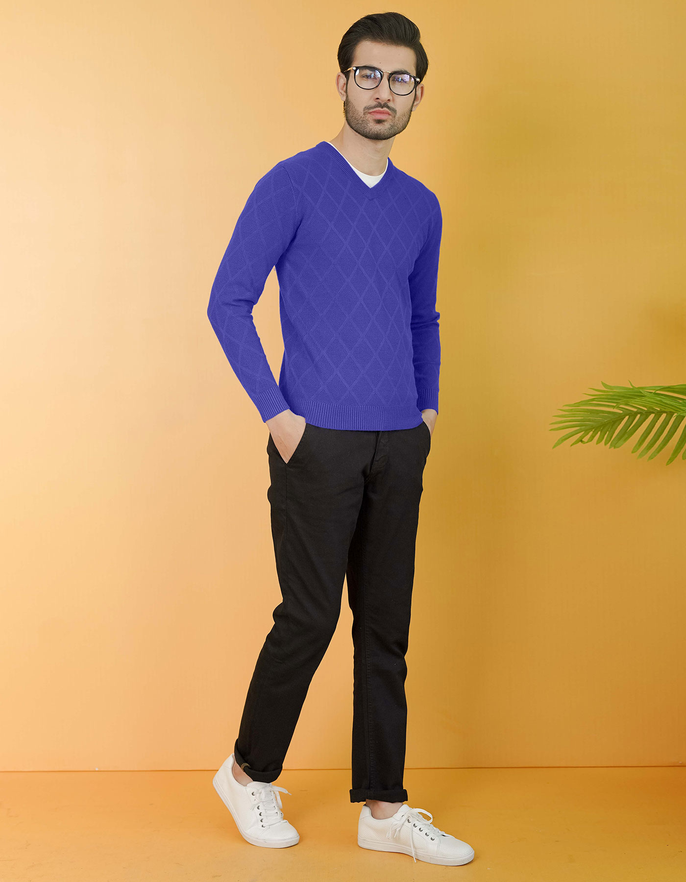 Royal Blue Plain Full Sleeve Sweater